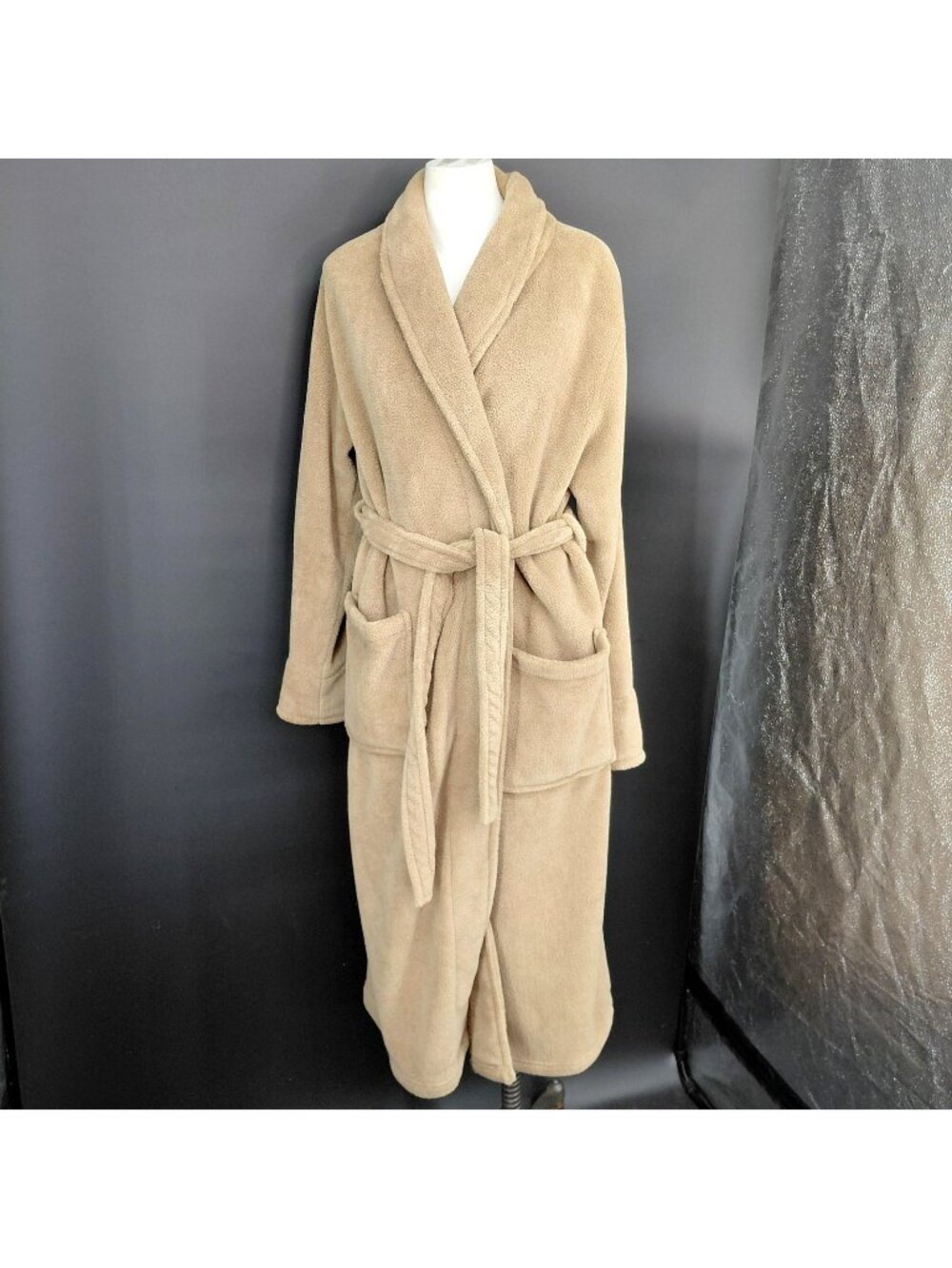 Company Store Robe Womens Small Brown Fleece Belted Shawl Collar Lounge Luxury
